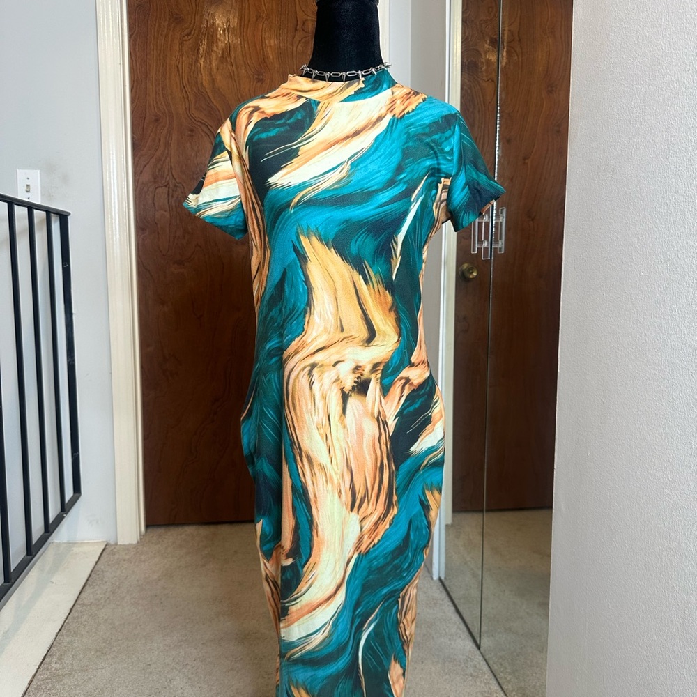 Abstract Print Midi Dress